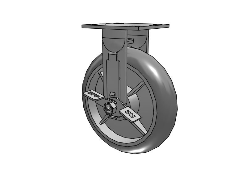 E-line Rigid 8"x2" Rubber Donut USA-Made TPR Wheel 4"x4.5" Plate Caster With Tread Lock Brake; Part# ER8X2TPDTBK - Pemco