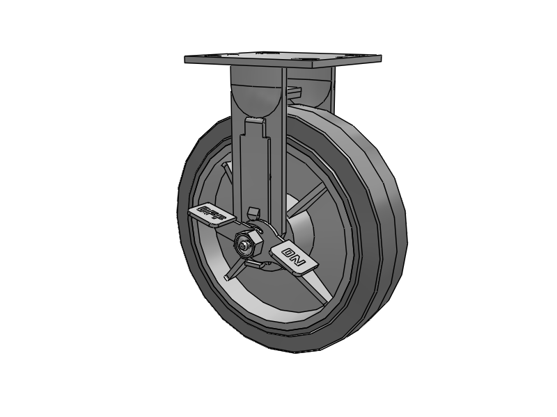 E-line Rigid 8"x2" Rubber USA-Made TPR Wheel 4"x4.5" Plate Caster With Tread Lock Brake; Part# ER8X2TPRDTBK - Pemco