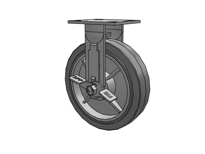 E-line Rigid 8"x2" Rubber USA-Made TPR Wheel 4"x4.5" Plate Caster With Tread Lock Brake; Part# ER8X2TPRTBK - Pemco