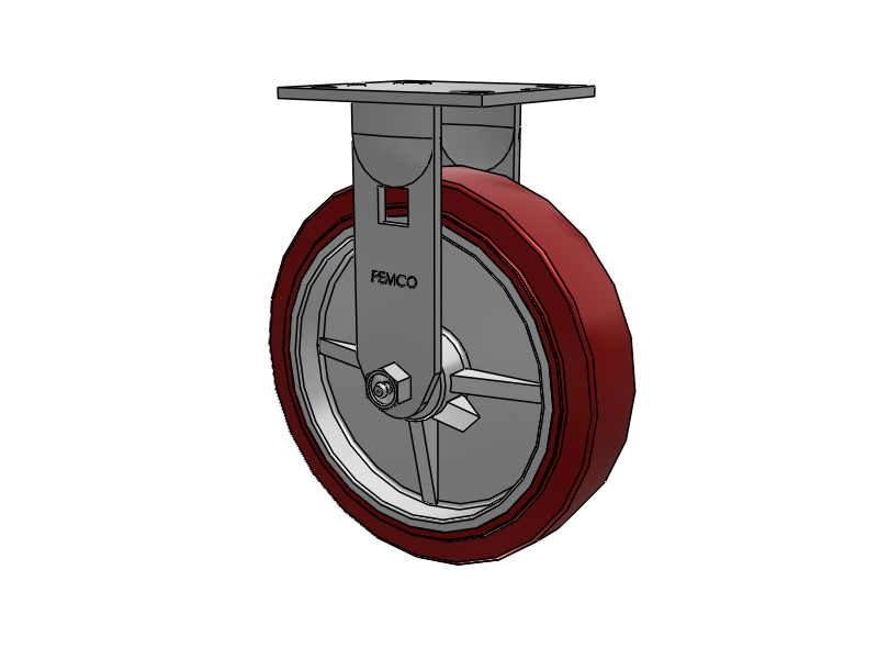 E-line Rigid 8"x2" Polyurethane (TPU) USA-Made Wheel 4"x4.5" Plate Caster; Part# ER8X2TUMD - Pemco