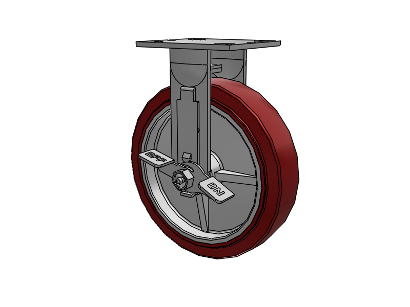E-line Rigid 8"x2" Polyurethane (TPU) USA-Made Wheel 4"x4.5" Plate Caster With Tread Lock Brake; Part# ER8X2TUMTBK - Pemco