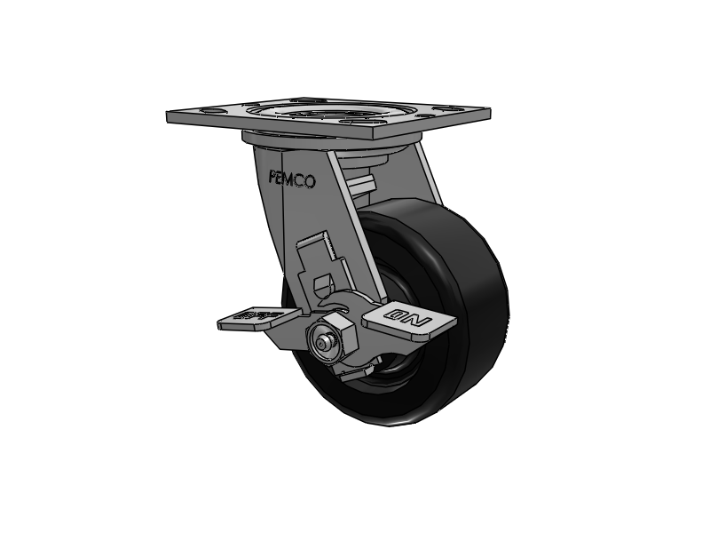 E-line Swivel 4"x2" Phenolic USA-Made Wheel 4"x4.5" Plate Caster With Tread Lock Brake; Part# ES4X2PHNBTBK - Pemco