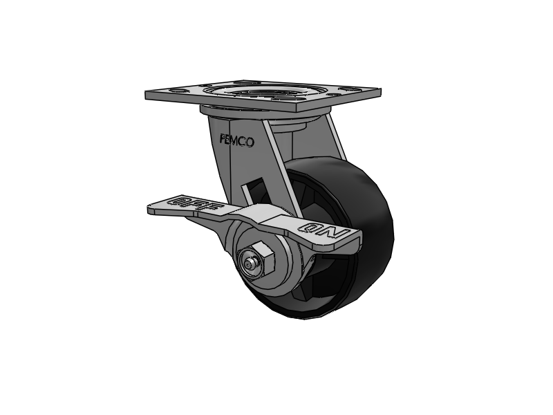 E-line Swivel 4"x2" Polypropylene USA-Made Wheel 4"x4.5" Plate Caster With 5-Inch Cam Brake; Part# ES4X2PODCAMS - Pemco
