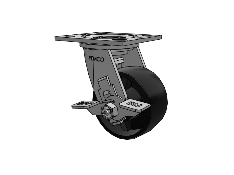 E-line Swivel 4"x2" Polypropylene USA-Made Wheel 4"x4.5" Plate Caster With Tread Lock Brake; Part# ES4X2PODTBK