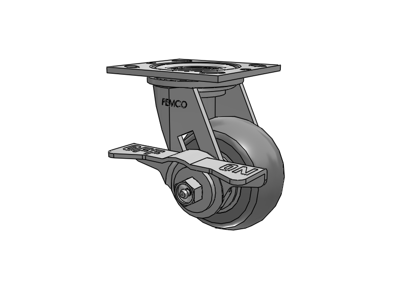 E-line Swivel 4"x2" Rubber Donut USA-Made TPR Wheel 4"x4.5" Plate Caster With 5-Inch Cam Brake; Part# ES4X2TPDCAMS - Pemco