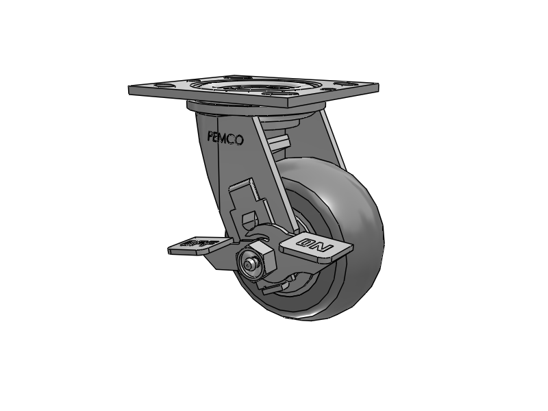 E-line Swivel 4"x2" Rubber Donut USA-Made TPR Wheel 4"x4.5" Plate Caster With Tread Lock Brake; Part# ES4X2TPDDTBK - Pemco
