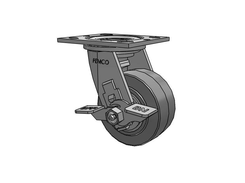 E-line Swivel 4"x2" Rubber USA-Made TPR Wheel 4"x4.5" Plate Caster With Tread Lock Brake; Part# ES4X2TPRDTBK - Pemco