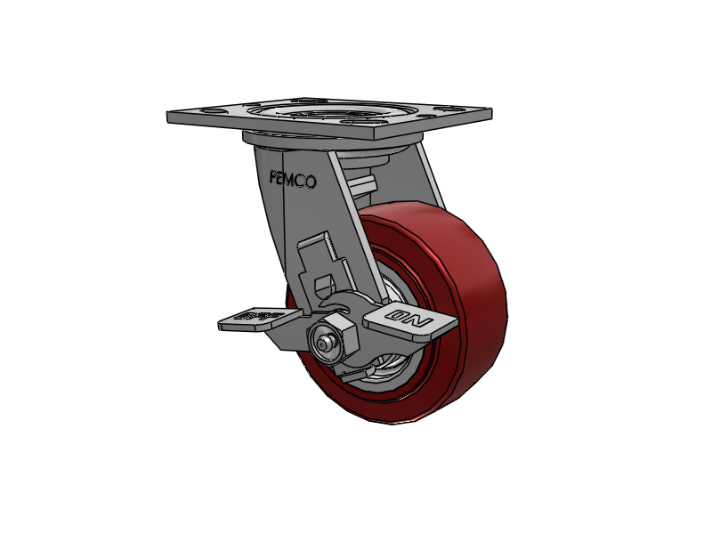 E-line Swivel 4"x2" Polyurethane (TPU) USA-Made Wheel 4"x4.5" Plate Caster With Tread Lock Brake; Part# ES4X2TUMBTBK - Pemco