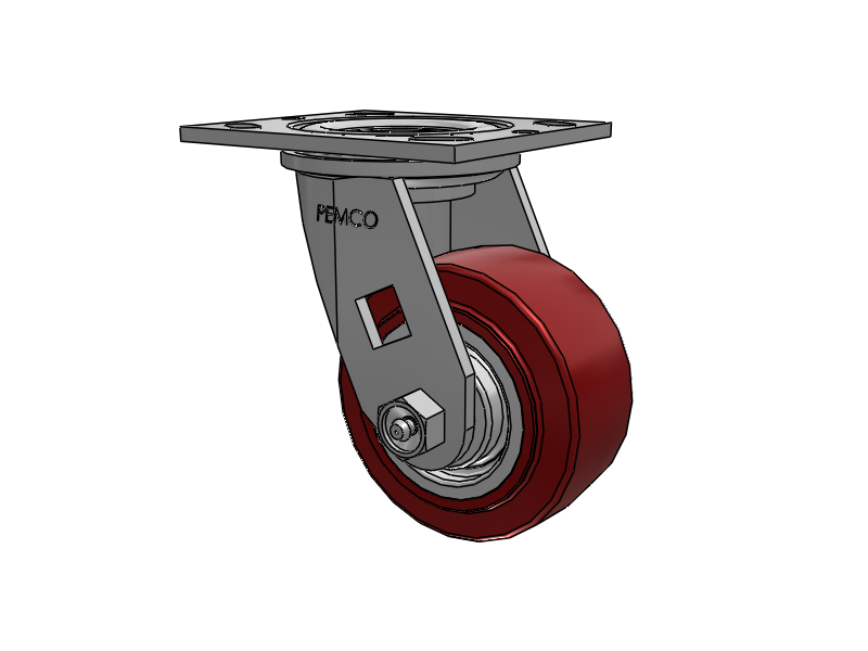 E-line Swivel 4"x2" Polyurethane (TPU) USA-Made Wheel 4"x4.5" Plate Caster; Part# ES4X2TUMD - Pemco