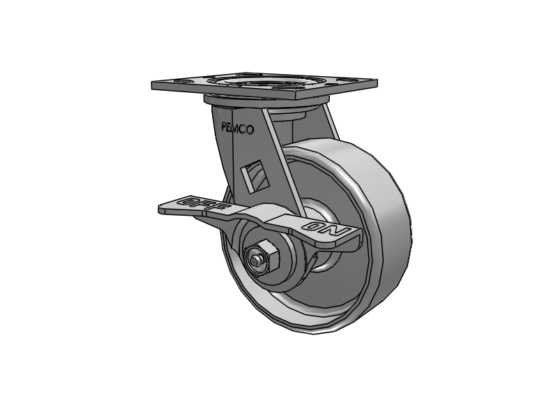 E-line Swivel 5"x2" Cast Iron Wheel 4"x4.5" Plate Caster With 5-Inch Cam Brake; Part# ES5X2CIRCAMS - Pemco