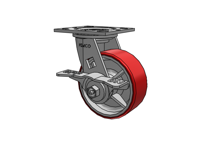 E-line Swivel 5"x2" Polyurethane-on-Iron Wheel 4"x4.5" Plate Caster With 5-Inch Cam Brake; Part# ES5X2MOPCAMS - Pemco