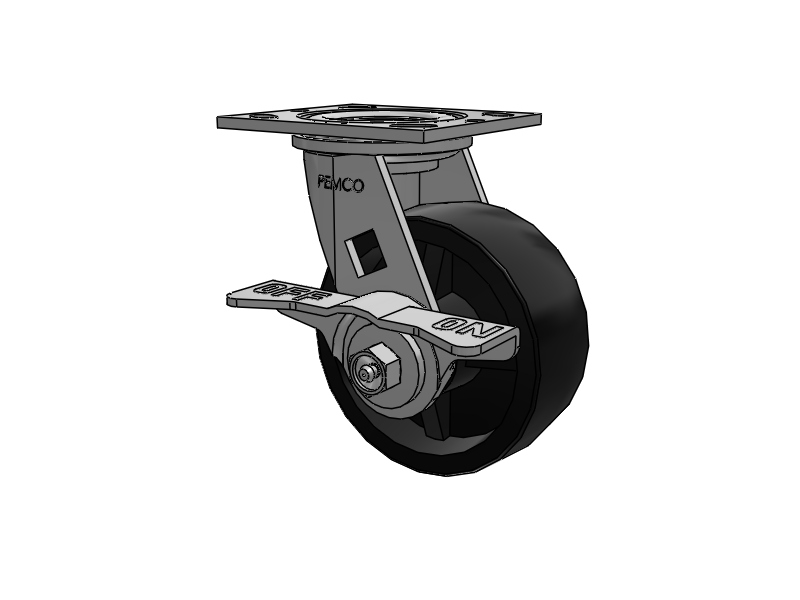 E-line Swivel 5"x2" Polypropylene USA-Made Wheel 4"x4.5" Plate Caster With 5-Inch Cam Brake; Part# ES5X2PODCAMS - Pemco
