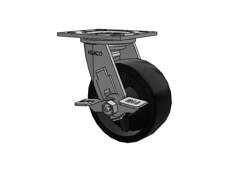E-line Swivel 5"x2" Polypropylene USA-Made Wheel 4"x4.5" Plate Caster With Tread Lock Brake; Part# ES5X2PODTBK - Pemco