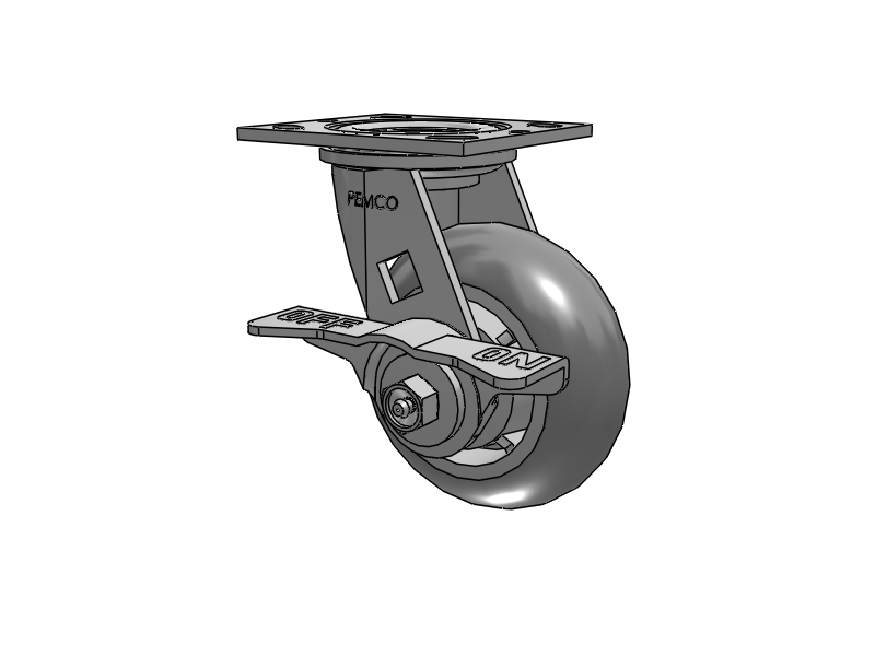 E-line Swivel 5"x2" Rubber Donut USA-Made TPR Wheel 4"x4.5" Plate Caster With 5-Inch Cam Brake; Part# ES5X2TPDCAMS - Pemco