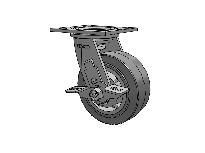 E-line Swivel 5"x2" Rubber USA-Made TPR Wheel 4"x4.5" Plate Caster With Tread Lock Brake; Part# ES5X2TPRBTBK - Pemco