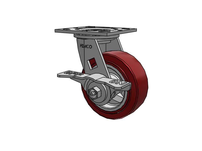 E-line Swivel 5"x2" Polyurethane (TPU) USA-Made Wheel 4"x4.5" Plate Caster With 5-Inch Cam Brake; Part# ES5X2TUMCAMS - Pemco