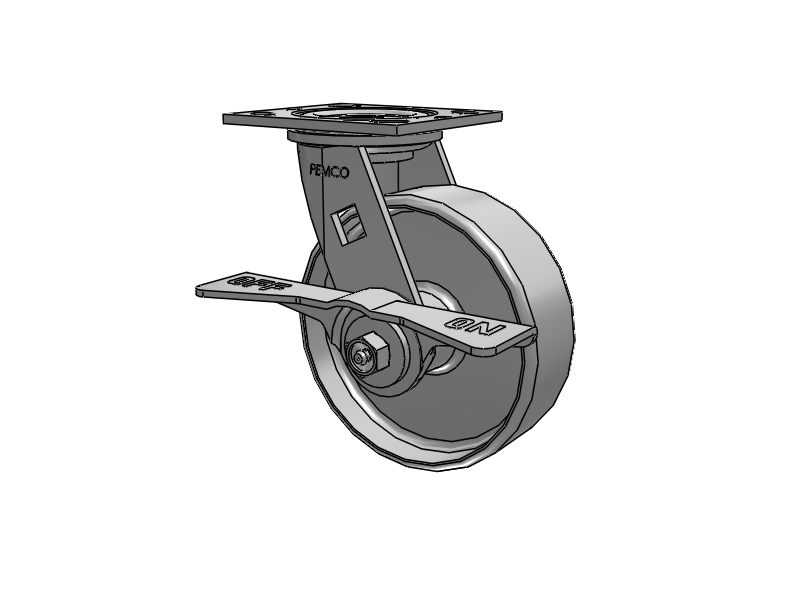 E-line Swivel 6"x2" Cast Iron Wheel 4"x4.5" Plate Caster With 7-Inch Cam Brake; Part# ES6X2CIRCAML - Pemco