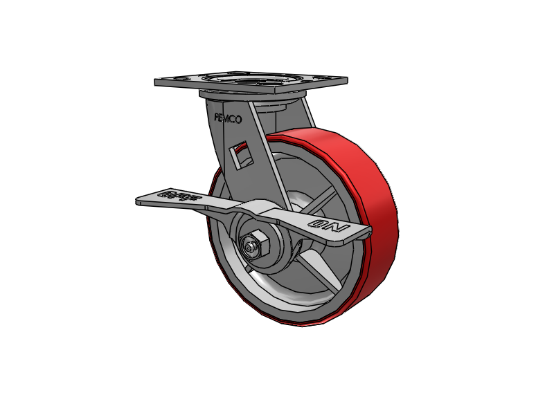 E-line Swivel 6"x2" Polyurethane-on-Iron Wheel 4"x4.5" Plate Caster With 7-Inch Cam Brake; Part# ES6X2MOPCAML - Pemco