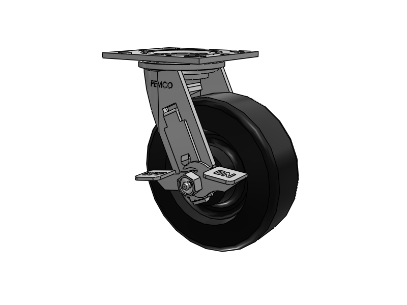 E-line Swivel 6"x2" Phenolic USA-Made Wheel 4"x4.5" Plate Caster w/ Tread Lock Brake; Part# ES6X2PHNDTBK - Pemco