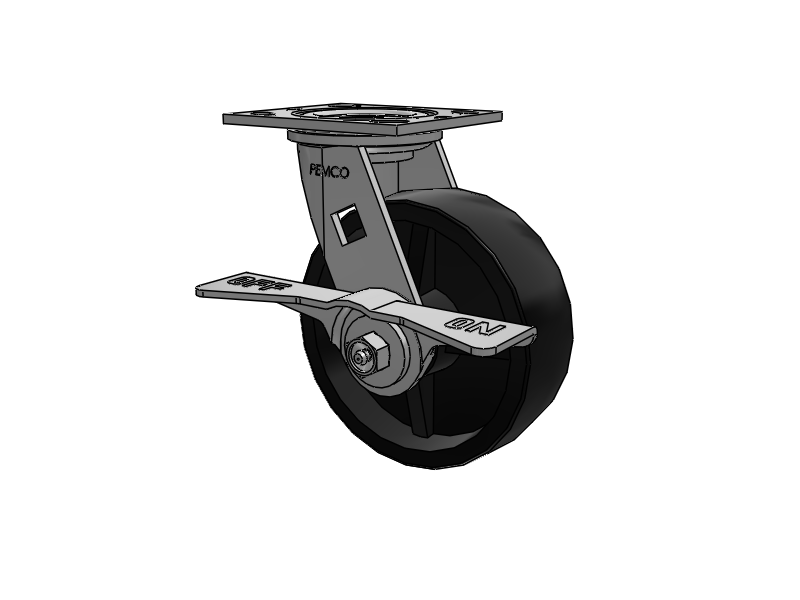 E-line Swivel 6"x2" Polypropylene USA-Made Wheel 4"x4.5" Plate Caster With 7-Inch Cam Brake; Part# ES6X2PODCAML - Pemco