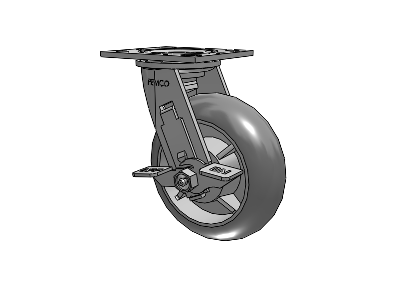 E-line Swivel 6"x2" Rubber Donut USA-Made TPR Wheel 4"x4.5" Plate Caster With Tread Lock Brake; Part# ES6X2TPDBTBK - Pemco