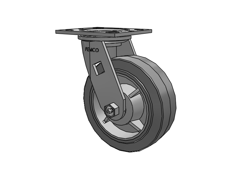 E-line Swivel 6"x2" Rubber USA-Made TPR Wheel 4"x4.5" Plate Caster; Part# ES6X2TPRB - Pemco