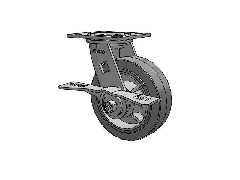E-line Swivel 6"x2" Rubber USA-Made TPR Wheel 4"x4.5" Plate Caster With 7-Inch Cam Brake; Part# ES6X2TPRCAML - Pemco