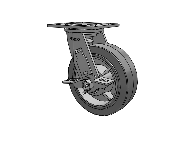 E-line Swivel 6"x2" Rubber USA-Made TPR Wheel 4"x4.5" Plate Caster With Tread Lock Brake; Part# ES6X2TPRDTBK - Pemco
