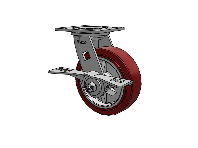 E-line Swivel 6"x2" Polyurethane (TPU) USA-Made Wheel 4"x4.5" Plate Caster With 7-Inch Cam Brake; Part# ES6X2TUMCAML - Pemco