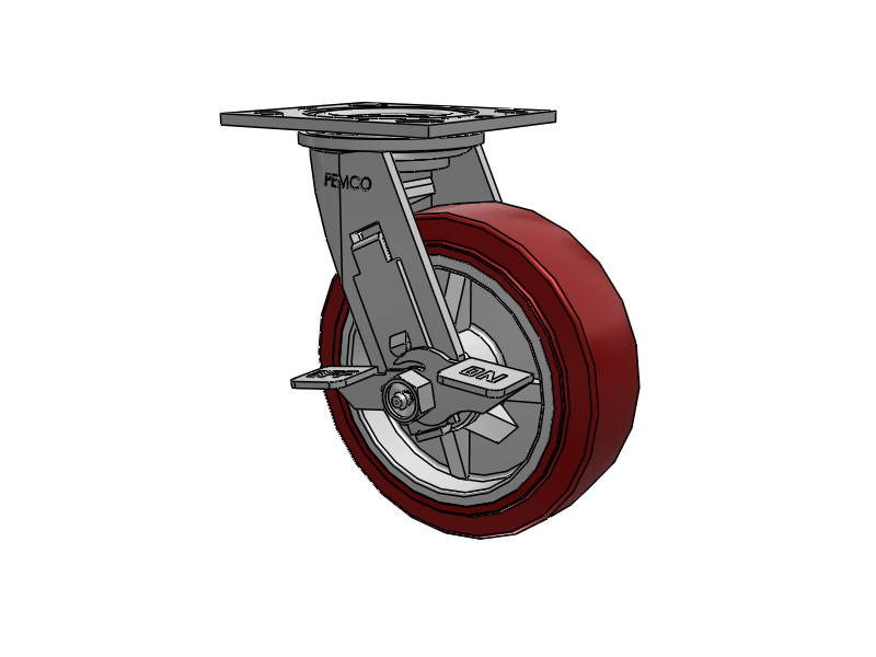E-line Swivel 6"x2" Polyurethane (TPU) USA-Made Wheel 4"x4.5" Plate Caster With Tread Lock Brake; Part# ES6X2TUMDTBK - Pemco