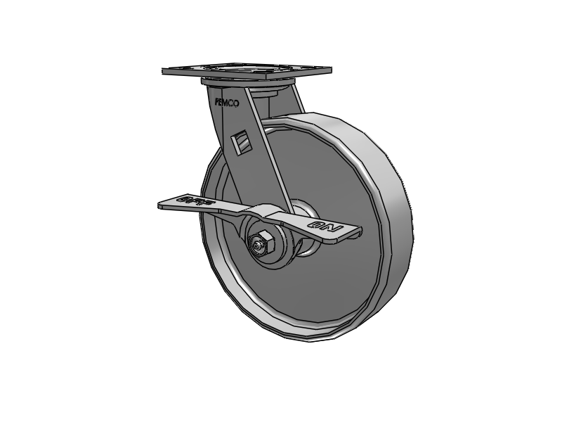 E-line Swivel 8"x2" Cast Iron Wheel 4"x4.5" Plate Caster With 7-Inch Cam Brake; Part# ES8X2CIRCAML - Pemco