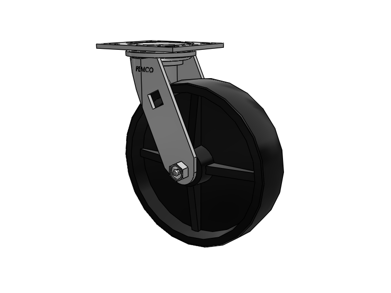 E-line Swivel 8"x2" Polypropylene USA-Made Wheel 4"x4.5" Plate Caster; Part# ES8X2POD - Pemco