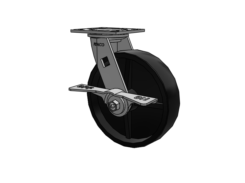 E-line Swivel 8"x2" Polypropylene USA-Made Wheel 4"x4.5" Plate Caster With 7-Inch Cam Brake; Part# ES8X2PODCAML - Pemco
