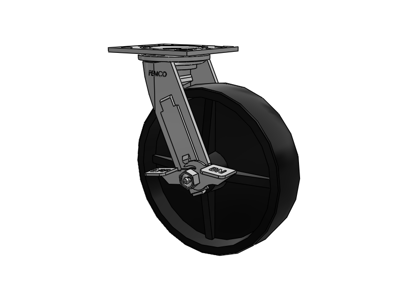 E-line Swivel 8"x2" Polypropylene USA-Made Wheel 4"x4.5" Plate Caster With Tread Lock Brake; Part# ES8X2PODDTBK - Pemco