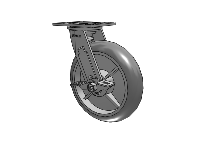E-line Swivel 8"x2" Rubber Donut USA-Made TPR Wheel 4"x4.5" Plate Caster With Tread Lock Brake; Part# ES8X2TPDBTBK - Pemco