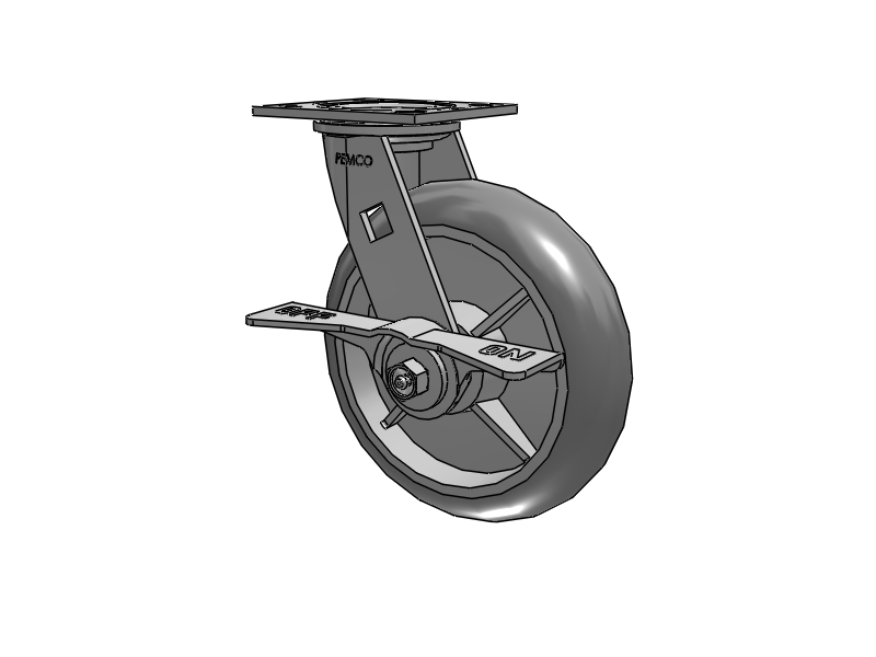 E-line Swivel 8"x2" Rubber Donut USA-Made TPR Wheel 4"x4.5" Plate Caster With 7-Inch Cam Brake; Part# ES8X2TPDCAML - Pemco