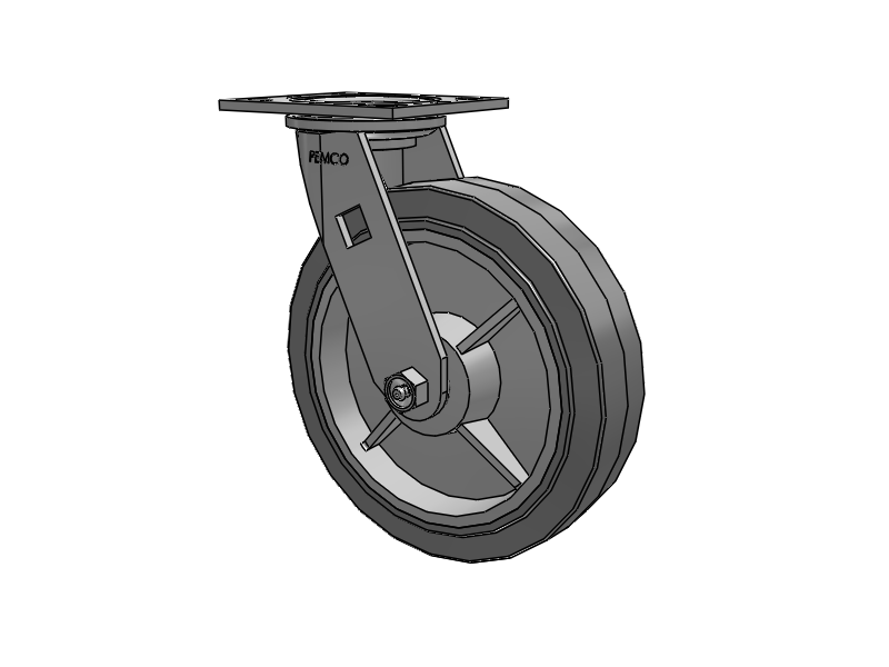 E-line Swivel 8"x2" Rubber USA-Made TPR Wheel 4"x4.5" Plate Caster; Part# ES8X2TPRB - Pemco