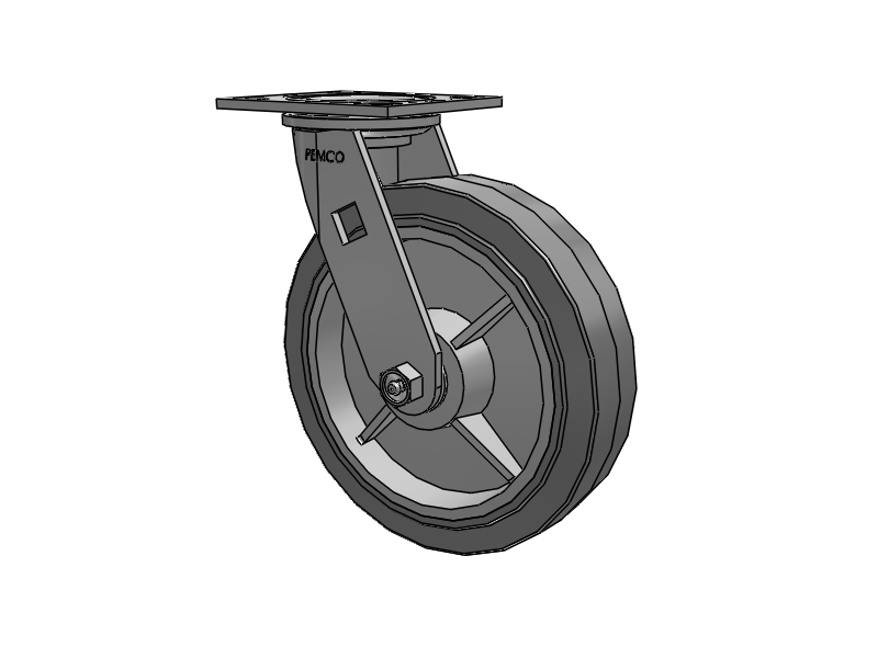 E-line Swivel 8"x2" Rubber USA-Made TPR Wheel 4"x4.5" Plate Caster; Part# ES8X2TPRD - Pemco