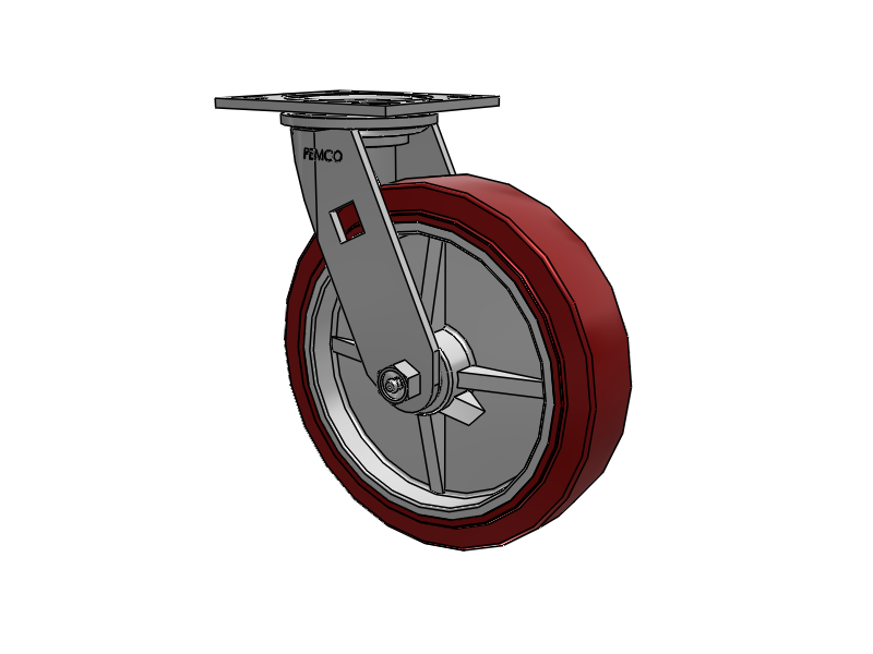 E-line Swivel 8"x2" Polyurethane (TPU) USA-Made Wheel 4"x4.5" Plate Caster; Part# ES8X2TUMB - Pemco