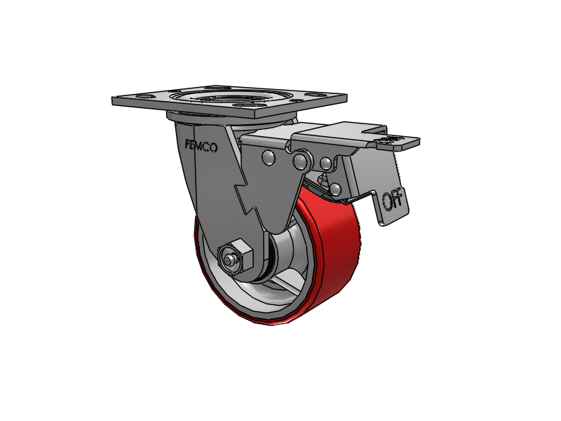 E-line Swivel 4"x2" Polyurethane-on-Iron Wheel 4"x 4.5" Plate Caster With Total Lock; Part# ET4X2MOP - Pemco