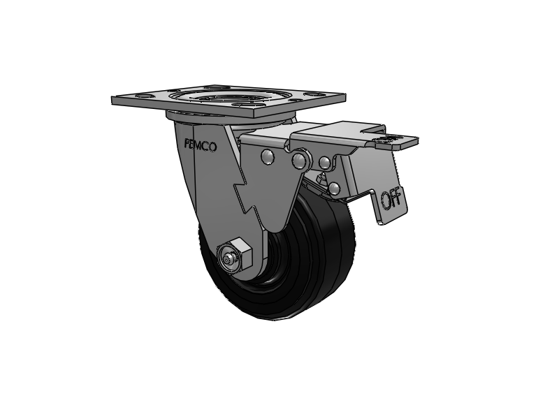 E-line Swivel 4"x2" Rubber-on-Iron Wheel 4"x4.5" Plate Caster With Total Lock; Part# ET4X2MOR - Pemco