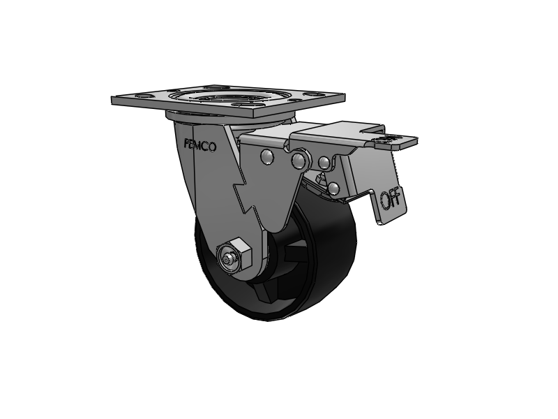 E-line Swivel 4"x2" Polypropylene USA-Made Wheel 4"x4.5" Plate Caster With Total Lock; Part# ET4X2PODB - Pemco