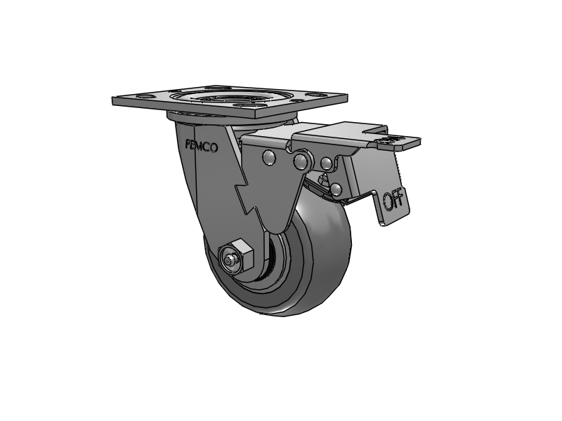 E-line Swivel 4"x2" Rubber Donut USA-Made TPR Wheel 4"x4.5" Plate Caster With Total Lock; Part# ET4X2TPD - Pemco