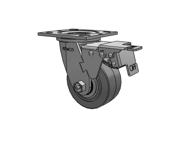 E-line Swivel 4"x2" Rubber USA-Made TPR Wheel 4"x4.5" Plate Caster With Total Lock; Part# ET4X2TPR - Pemco