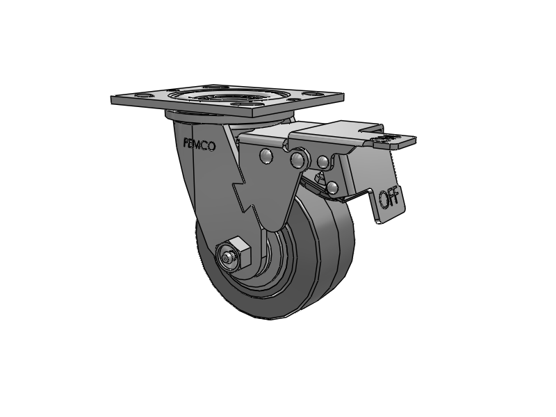 E-line Swivel 4"x2" Rubber USA-Made TPR Wheel 4"x4.5" Plate Caster With Total Lock; Part# ET4X2TPRD - Pemco