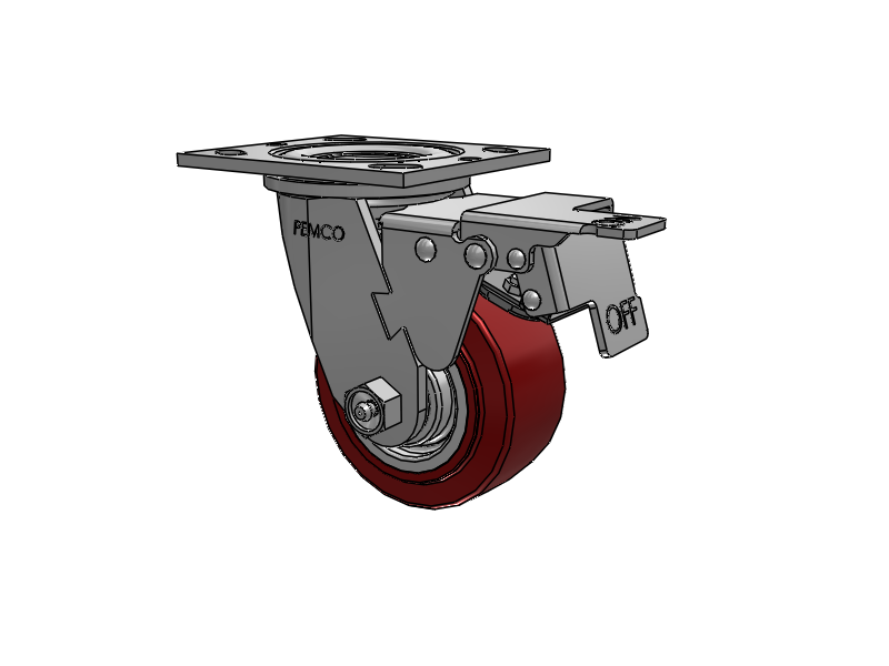E-line Swivel 4"x2" Polyurethane (TPU) USA-Made Wheel 4"x4.5" Plate Caster With Total Lock; Part# ET4X2TUMB - Pemco
