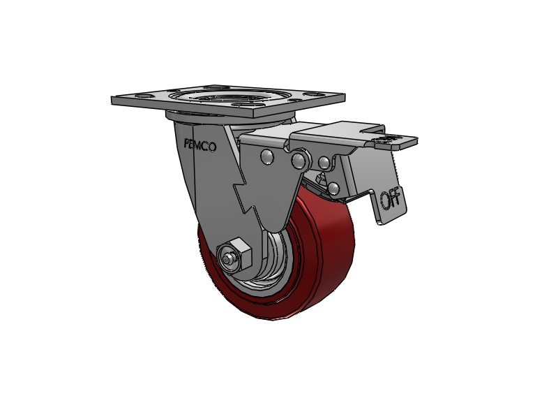 E-line Swivel 4"x2" Polyurethane (TPU) USA-Made Wheel 4"x4.5" Plate Caster With Total Lock; Part# ET4X2TUMD - Pemco