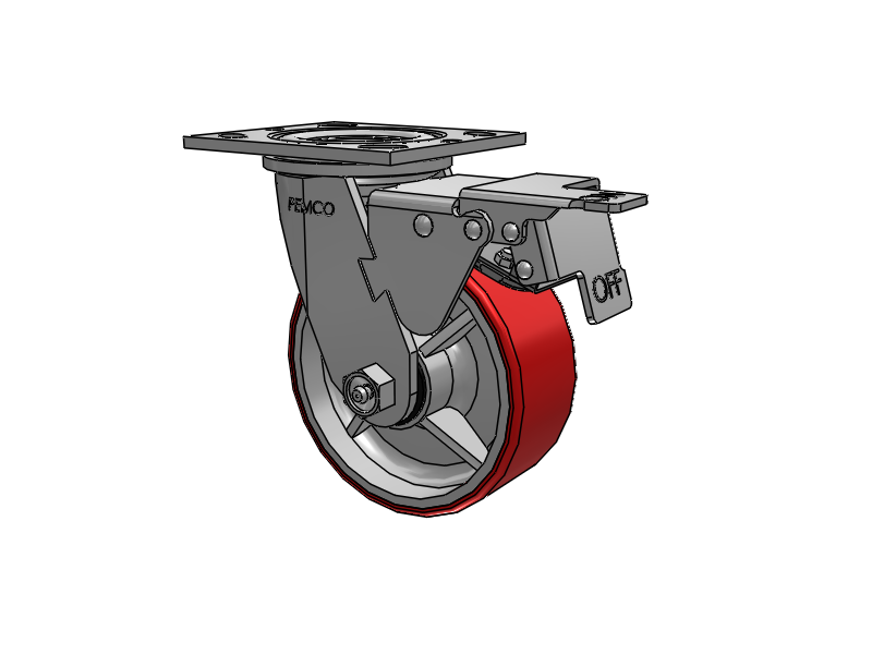 E-line Swivel 5"x2" Polyurethane-on-Iron Wheel 4"x4.5" Plate Caster With Total Lock; Part# ET5X2MOP - Pemco