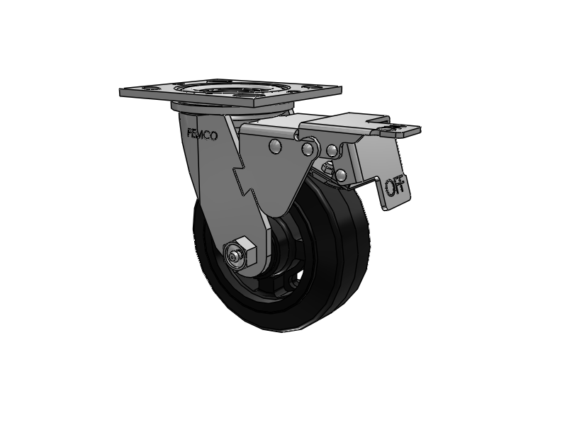E-line Swivel 5"x2" Rubber-on-Iron Wheel 4"x4.5" Plate Caster w/ Total Lock; Part# ET5X2MOR - Pemco