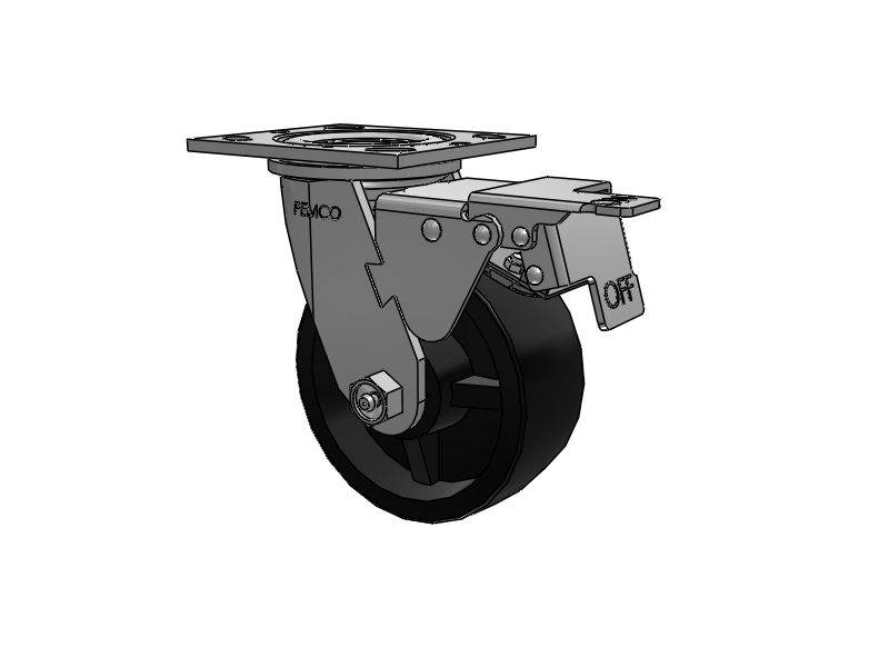 E-line Swivel 5"x2" Polypropylene USA-Made Wheel 4"x4.5" Plate Caster w/ Total Lock; Part# ET5X2POD - Pemco